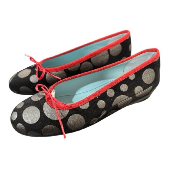 THIERRY RABOTIN black suede leather, silver polka dots, red trim size 38 EU - Picture 2 of 11